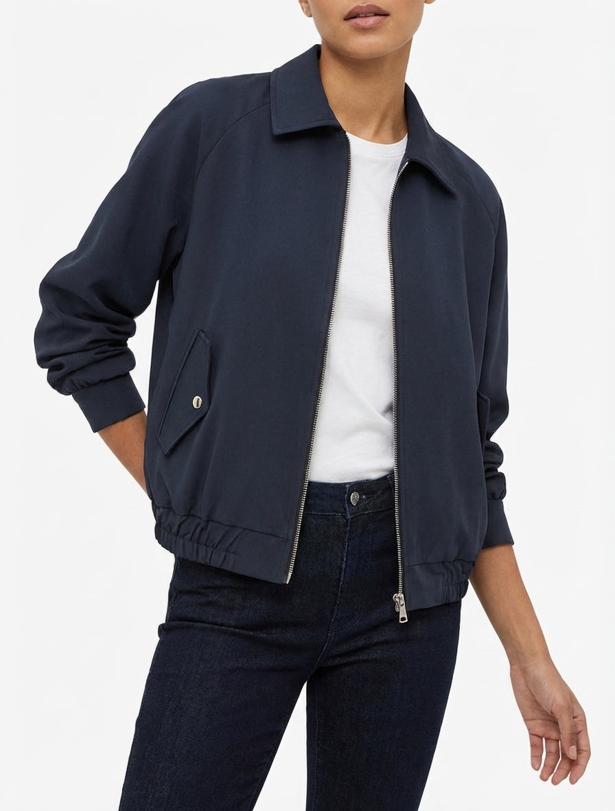 Veste ample à col chemise zippée - Marine