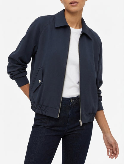 Veste ample à col chemise zippée - Marine