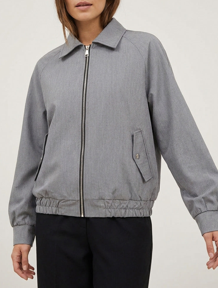 Veste zippée à col chemise - Gris