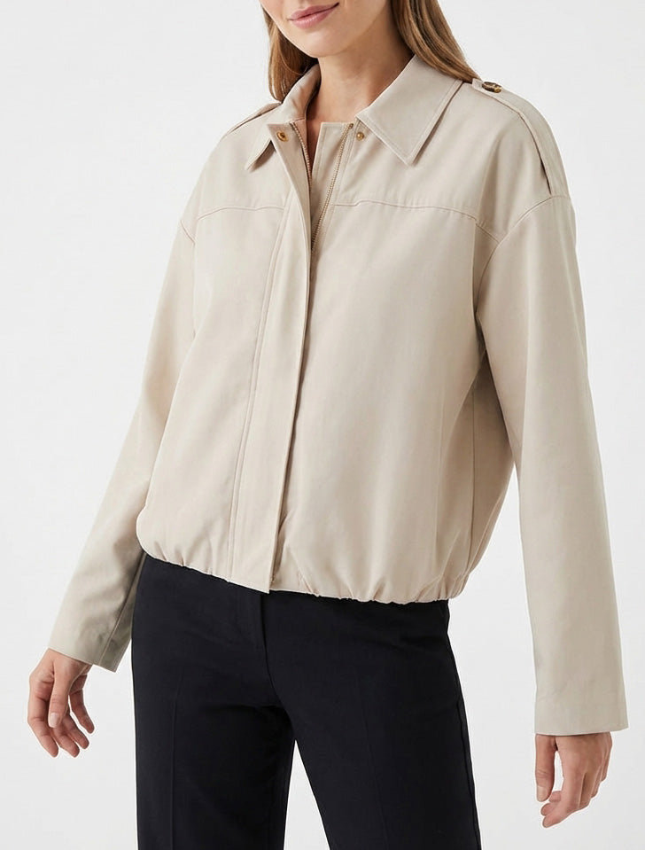 Veste fluide coupe boule zippée - Beige