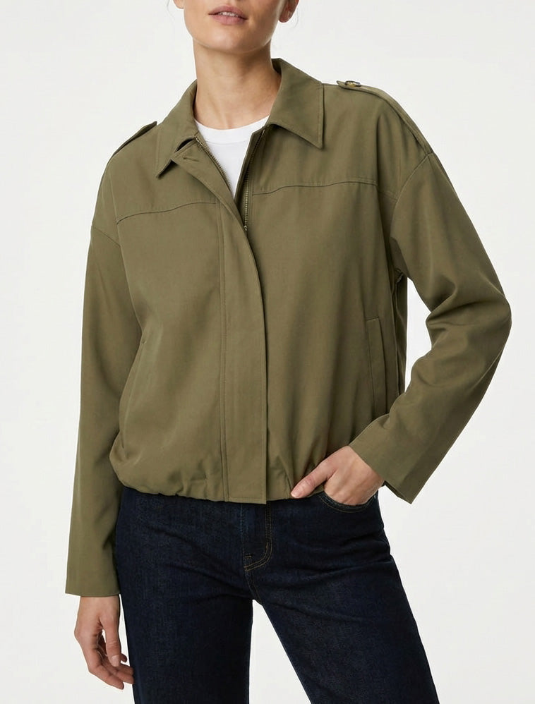 Veste fluide coupe boule zippée - Kaki
