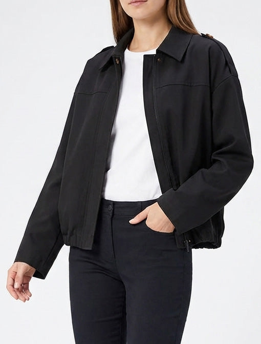 Veste fluide coupe boule zippée - Noir