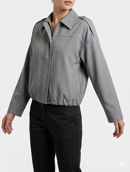 Veste fluide coupe boule zippée - Gris