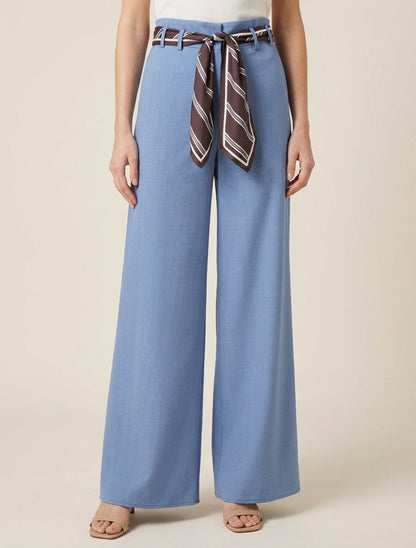 Pantalon fluide à taille haute froncée - Bleu clair
