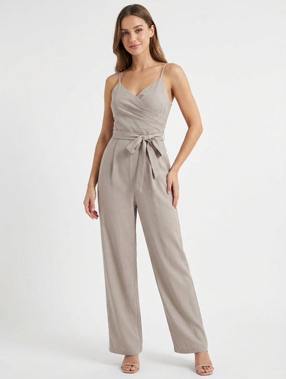 Combinaison droite à fines bretelles - Taupe clair