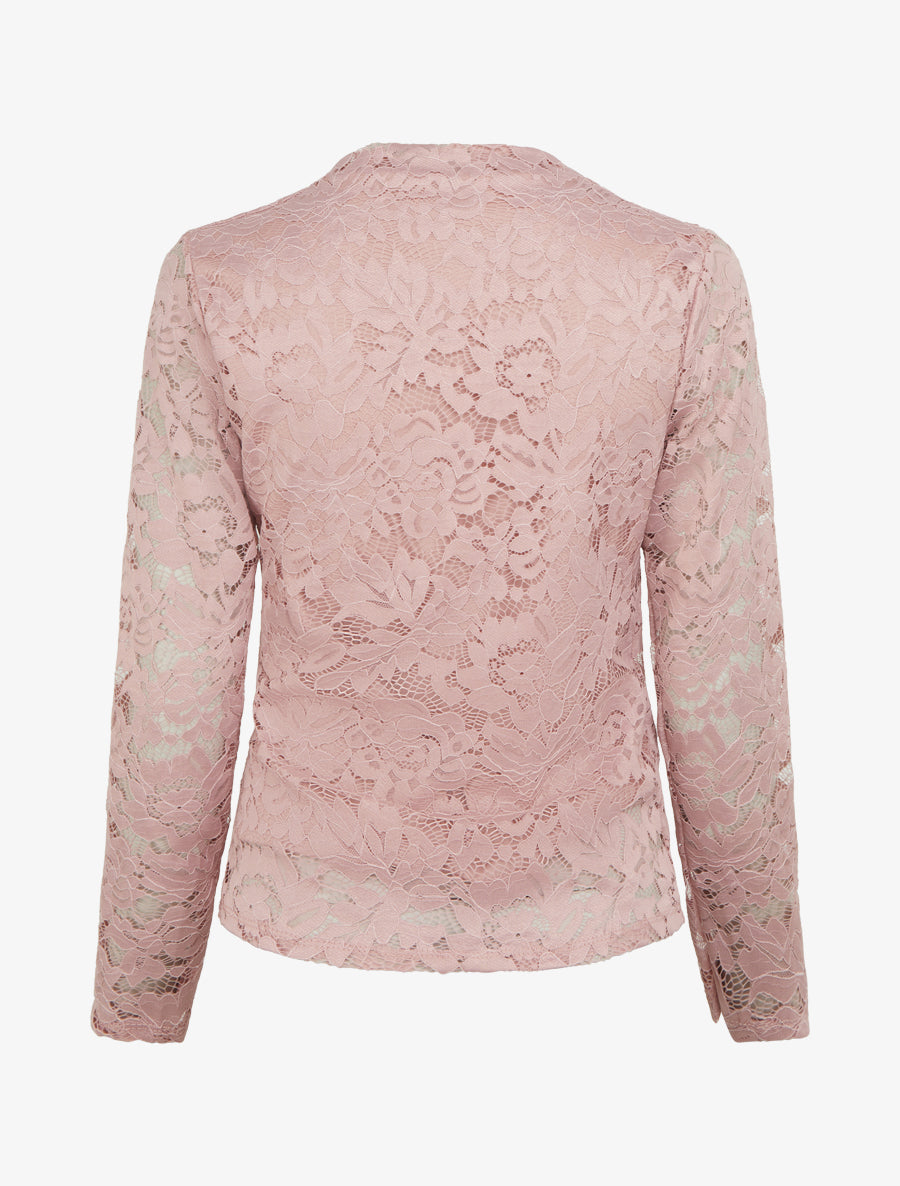 Top en dentelle drapé à manches longues - Vieux rose - 2