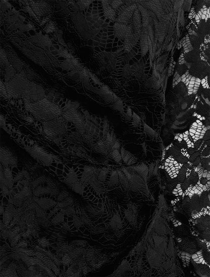 Top en dentelle drapé à manches longues - Noir - 3