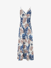 Robe longue à fines bretelles imprimé tropical - Marine - 1
