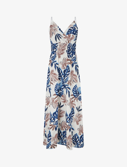 Robe longue à fines bretelles imprimé tropical - Marine - 1