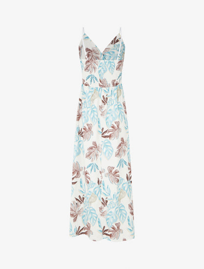 Robe longue à fines bretelles imprimé tropical - Bleu clair - 2