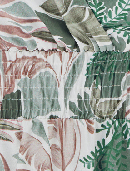 Robe longue à fines bretelles imprimé feuillage - Kaki - 3