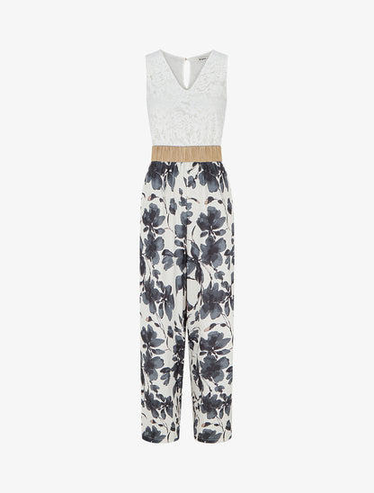 Combinaison à dentelle et imprimé floral - Noir - 1