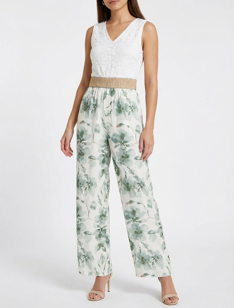 Combinaison bustier dentelle floral - Kaki