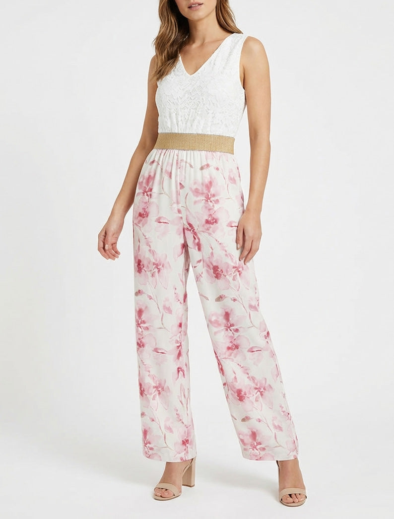 Combinaison bustier dentelle fleuri - Rose