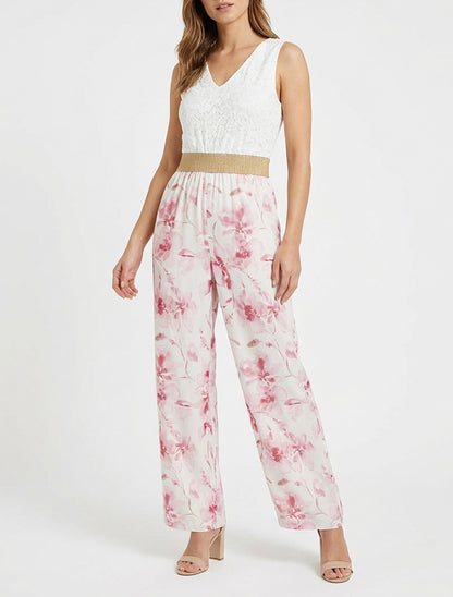 Combinaison bustier dentelle fleuri - Rose