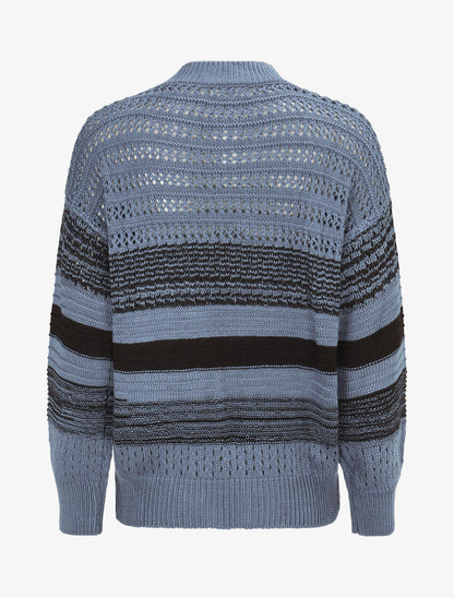 Pull en maille ajourée et rayures - Bleu charrette - 2