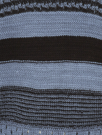 Pull en maille ajourée et rayures - Bleu charrette - 3