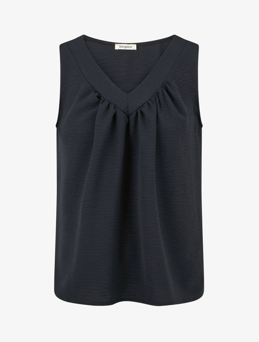 Top uni sans manches à col V - Bleu nuit - 1
