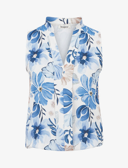 Top sans manches imprimé fleuri - Bleu - 1