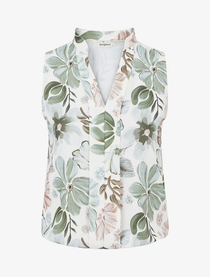 Top sans manches imprimé fleuri - Kaki - 1