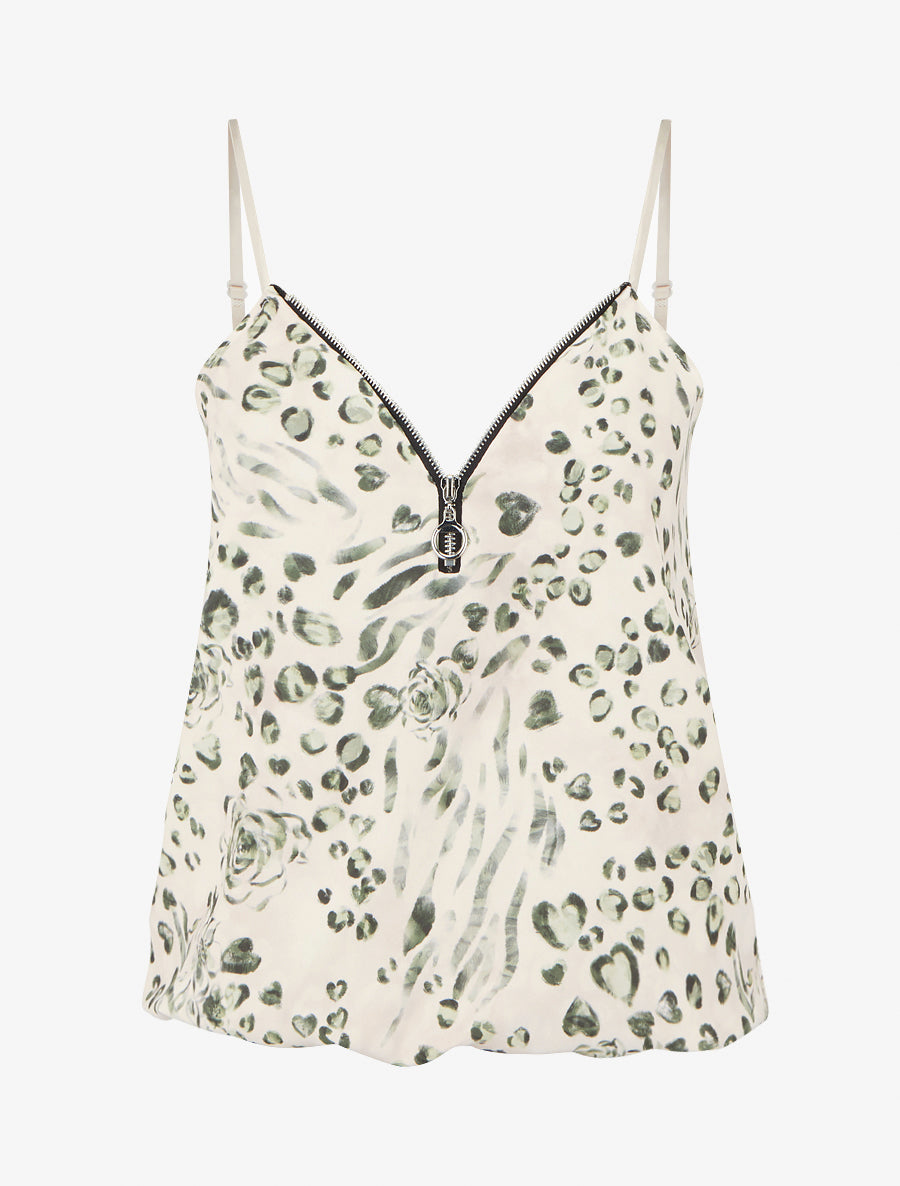 Caraco boule à zip et imprimé léopard fleuri - Kaki - 1