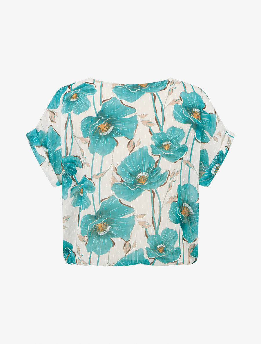 Top boule manches courtes à imprimé floral - Turquoise - 2