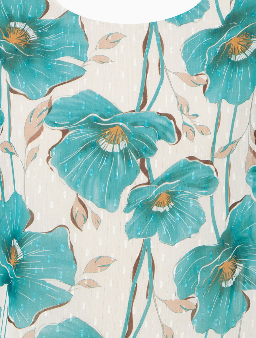 Top boule manches courtes à imprimé floral - Turquoise - 3