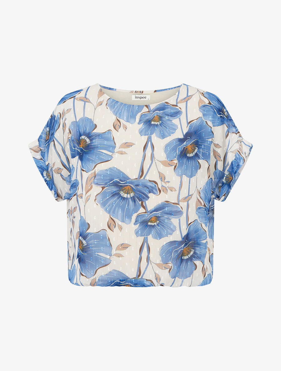 Top boule manches courtes à imprimé floral - Bleu charrette - 1
