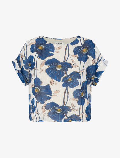 Top boule manches courtes à imprimé floral - Marine - 1