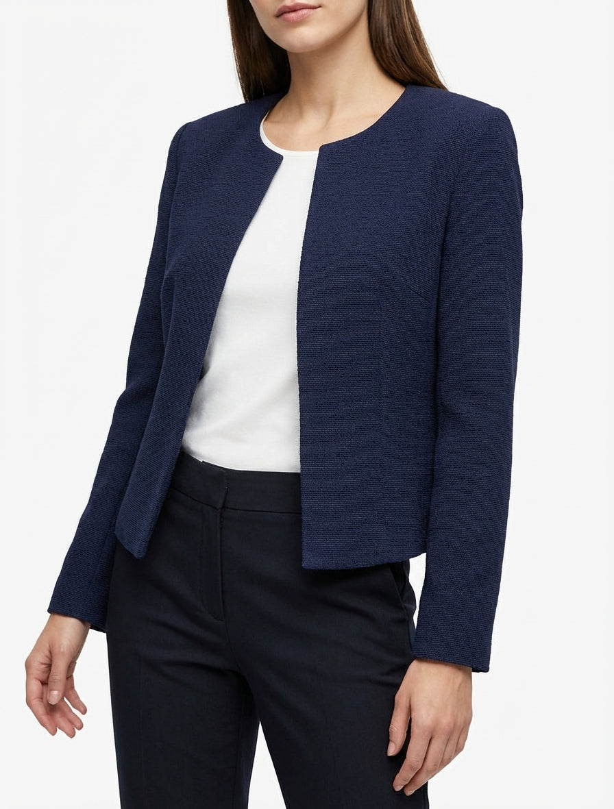 Veste droite épaulettes col rond - Marine