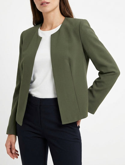 Veste droite épaulettes col rond - Kaki