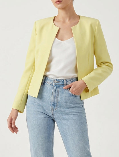 Veste droite épaulettes col rond - Jaune pastel
