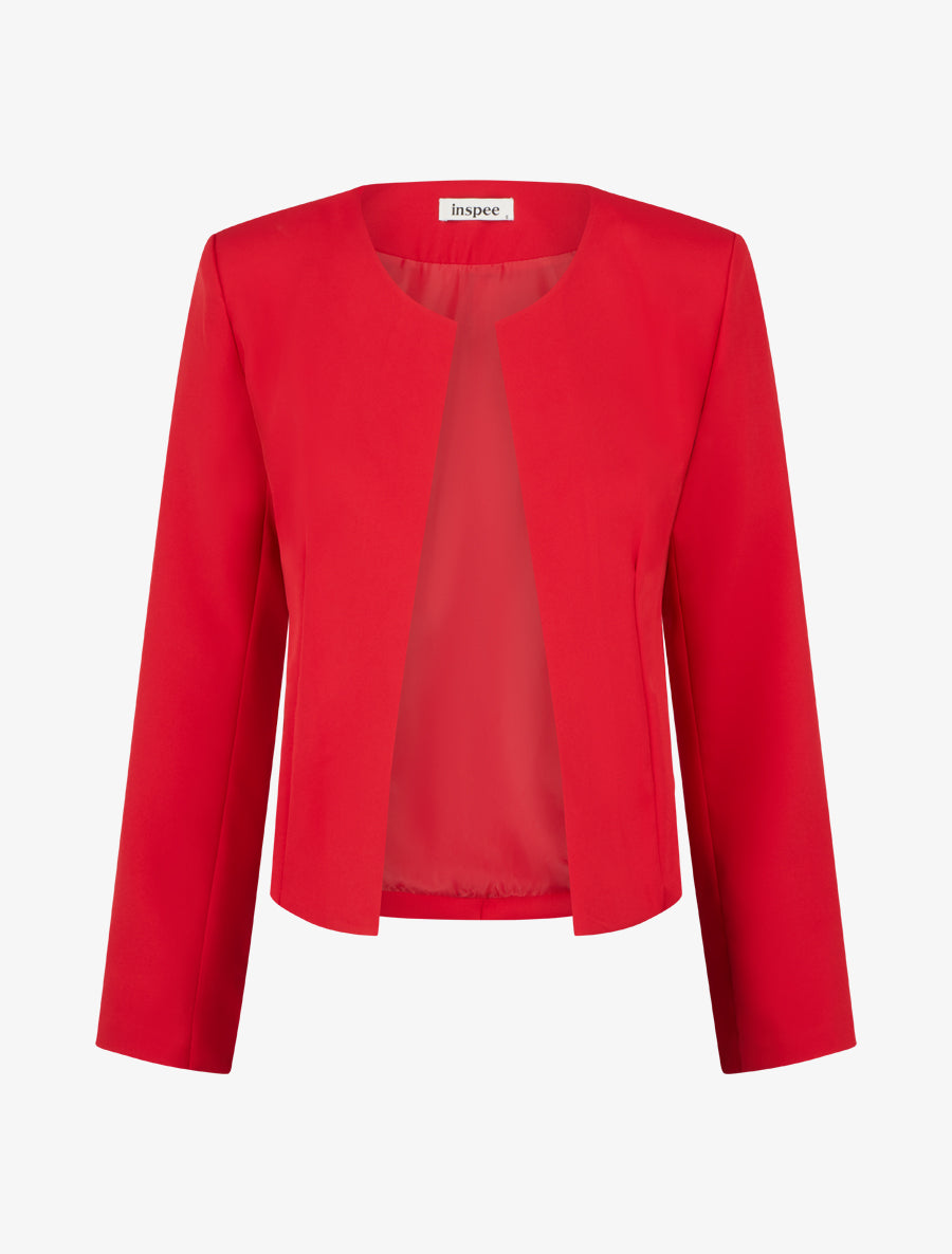 Veste droite à col rond et épaulettes - Rouge - 1