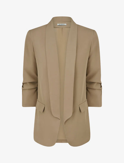 Blazer uni à manches froncées - Taupe