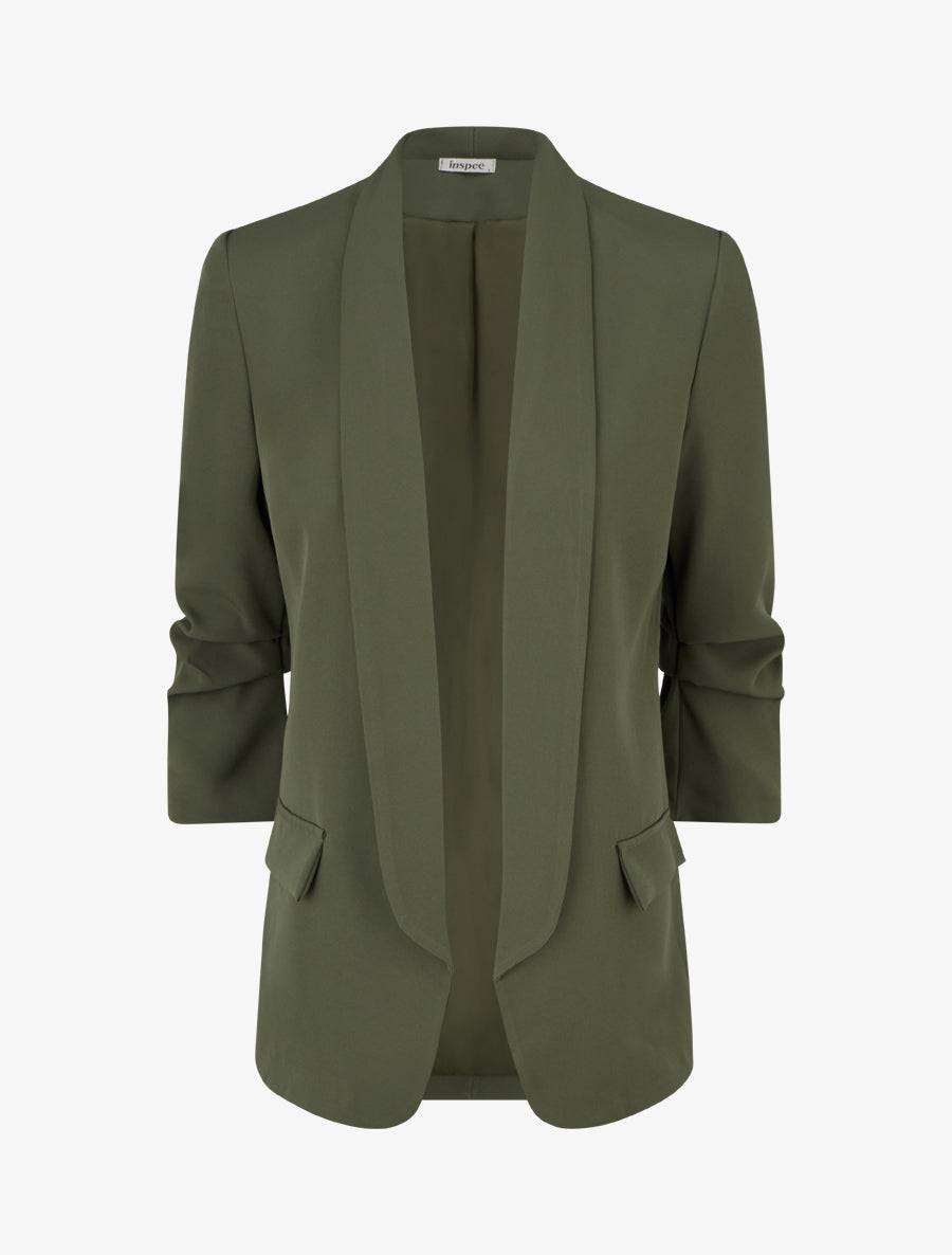 Blazer uni à manches froncées - Kaki - 1