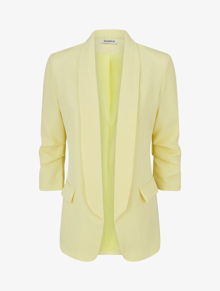 Blazer uni à manches froncées - Jaune citron - 1