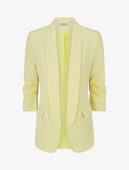 Blazer uni à manches froncées - Jaune citron - 1