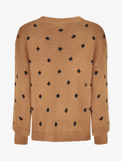 Pull en maille à pois - Camel - 2