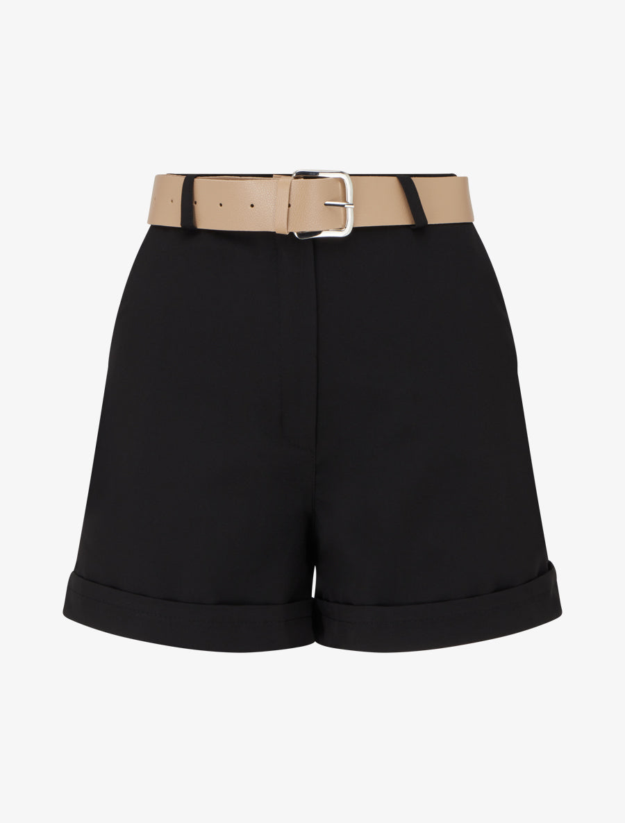 Short uni à ourlet et ceinturé - Noir - 1