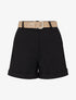 Short uni à ourlet et ceinturé - Noir - 1