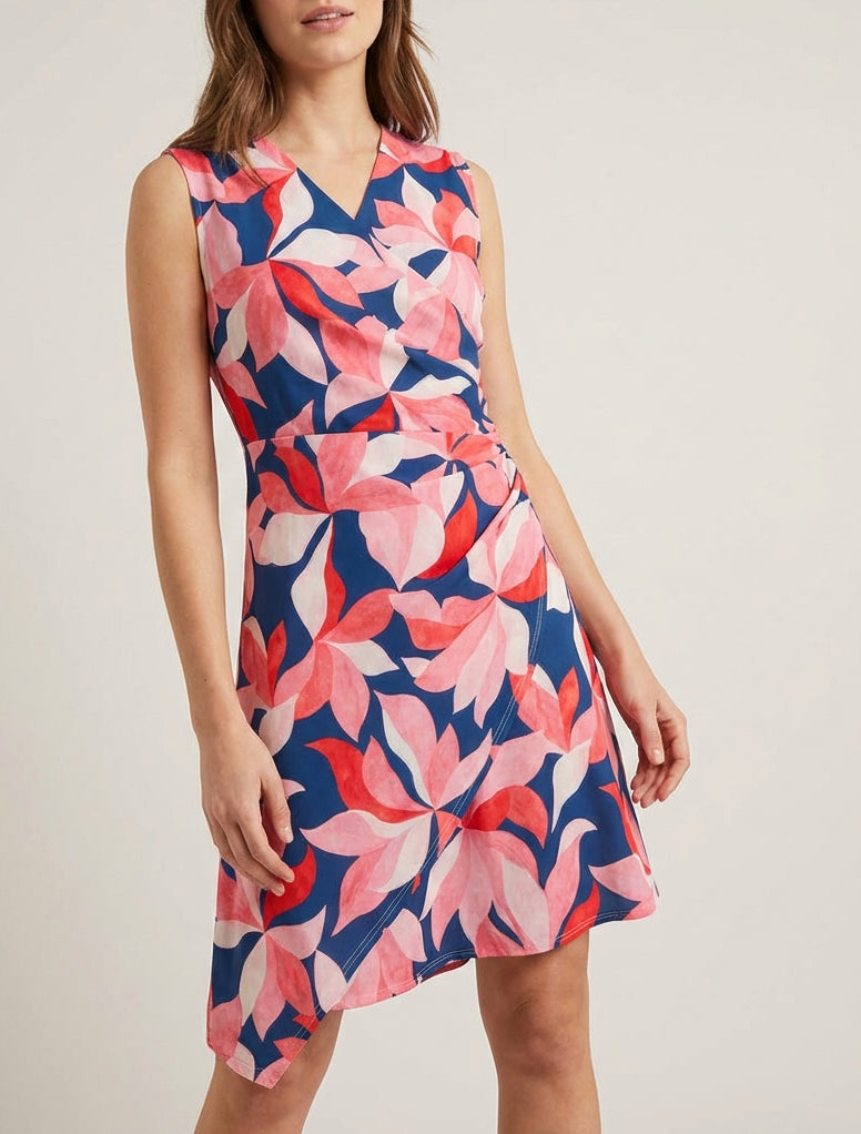 Robe portefeuille moulante imprimé feuillages - Rose