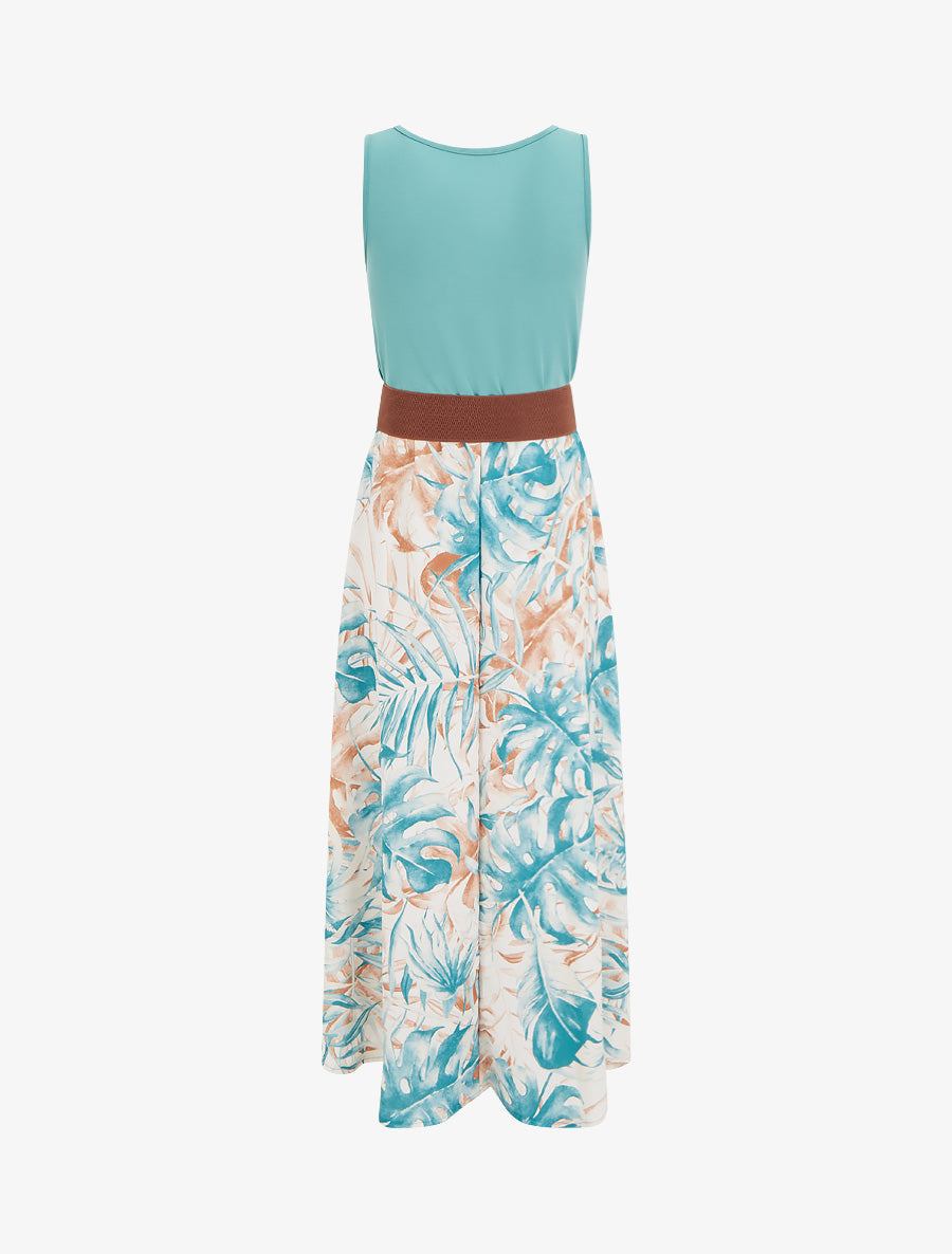 Robe longue à jupe imprimé feuillage - Turquoise - 2
