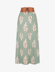 Jupe longue imprimé feuilles - Kaki - 1