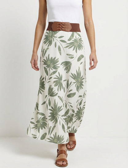 Jupe longue à taille haute fantaisie - Kaki