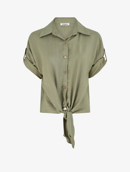 Chemise à nouer ample à manches courtes - Kaki - 1
