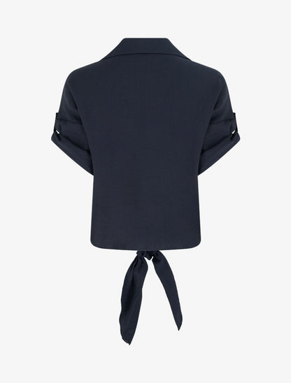 Chemise à nouer ample à manches courtes - Bleu nuit - 2