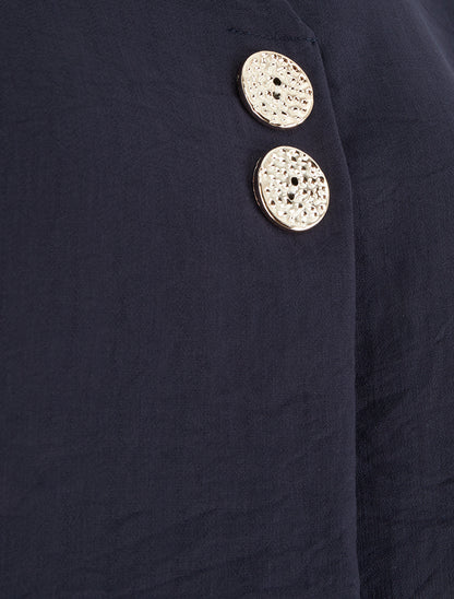 Top droit sans manches à boutons décoratifs - Marine - 3