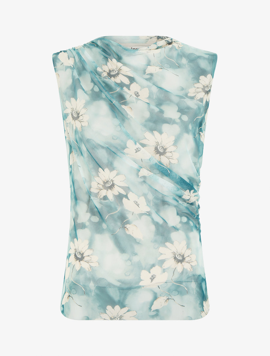 Top sans manches en tulle à fleurs - Vert émeraude - 1