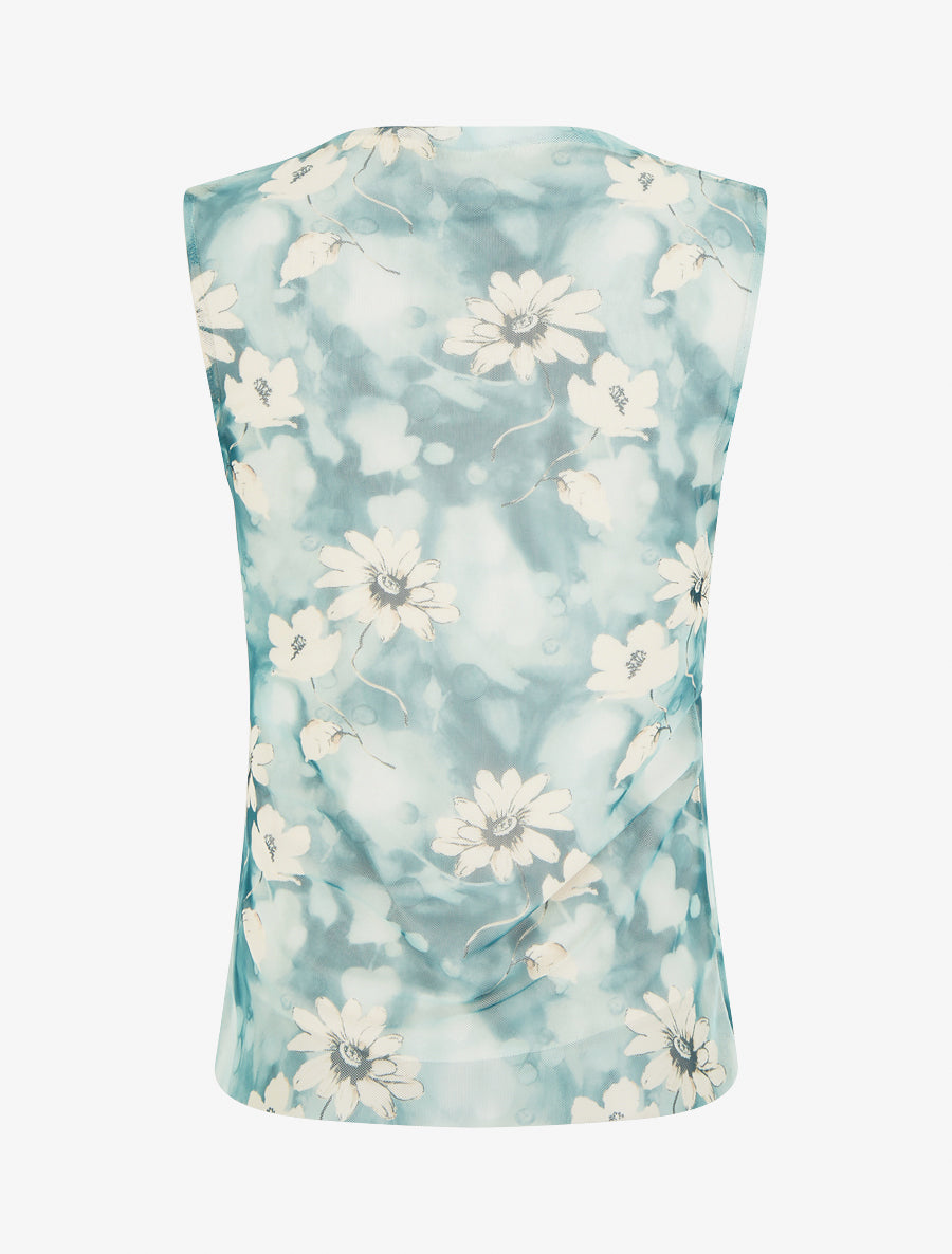 Top sans manches en tulle à fleurs - Vert émeraude - 2