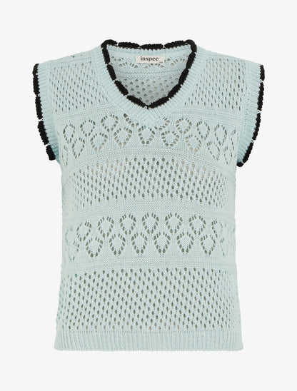 Pull sans manches à col contrastant - Bleu ciel - 1